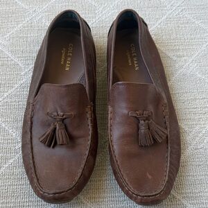 Cole Haan Brown Leather Tassel Slip-On Loafers